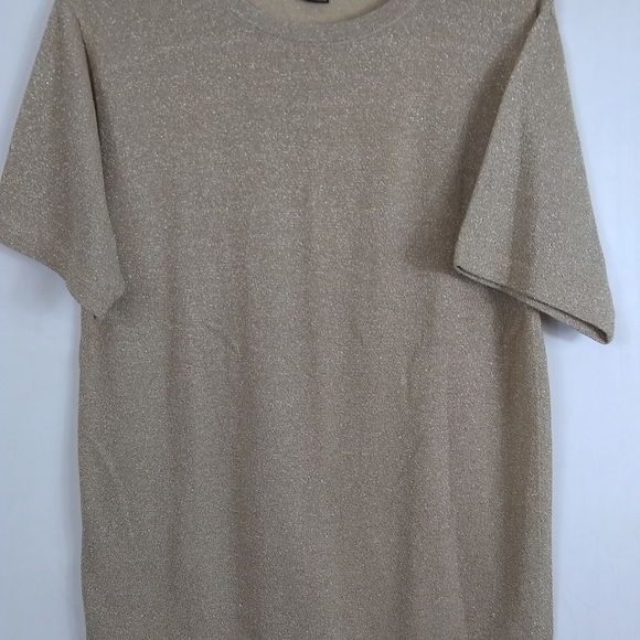 Lisa Originals Sweater Women's M Shrt Slv Pullover Gold Metallic Cotton Blnd EUC - Picture 5 of 8